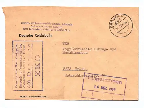 Brief Deutsche Reichsbahn ZKD Entwurfs und Vermessungsbüro 1969