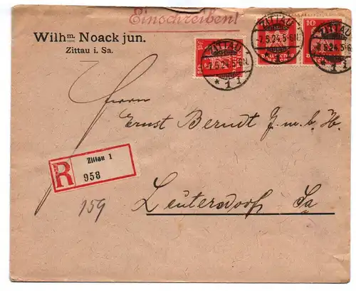 Einschreiben R Brief Wilh Noack jun Zittau Sachsen 1924