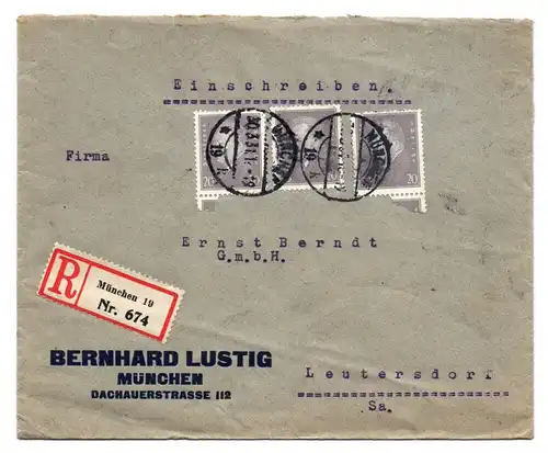 R Brief München Bernhard Lustig an Ernst Berndt GmbH Einschreiben 1931