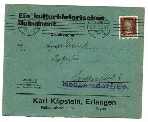 Drucksache Karl Klipstein Erlangen Bayern 1926 Ein kulturhistorisches Dokument