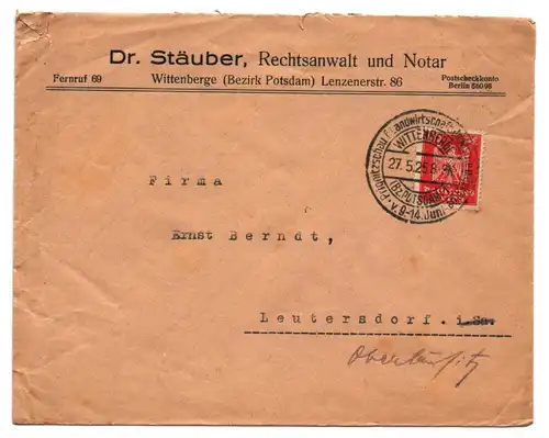 Brief Dr Stäuber Rechtsanwalt und Notar Wittenberge 1925