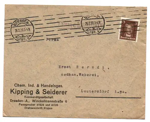 Brief 1927 Chem Ind Kipping Seiderer Kommanditgesellschaft Dresden DR