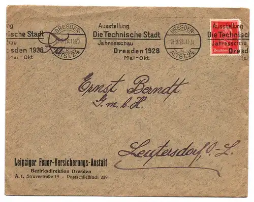 Brief Leipziger Feuer Versicherungs Anstalt Bezirksdirektion Dresden 1928