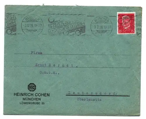 Brief Heinrich Cohen München nach Leutersdorf DR 1928