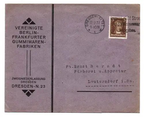 Brief Vereinigte Berlin Frankfurter Gummiwaren Fabriken 1927