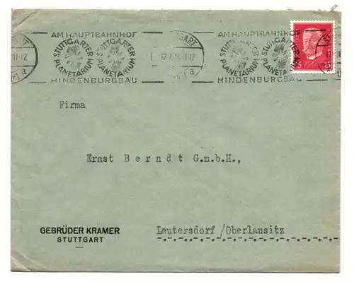 Brief Gebrüder Kramer Stuttgart am Hauptbahnhof Hindenburgbau 1928