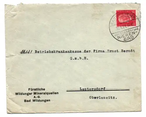 Brief DR Fürstliche Wildunger Mineralquellen 1931 Bad wildungen