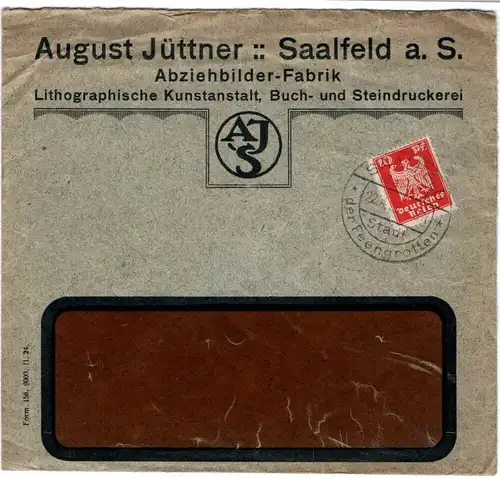 Brief August Jüttner Saalfeld Abziehbilder Fabrik 1925