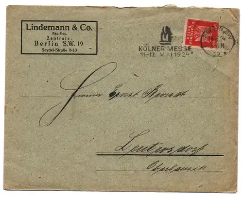 Brief Lindemann Co Berlin 1924 Kölner Messe