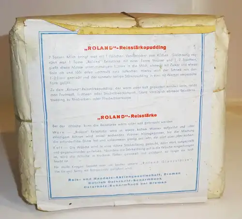 1 große Packung Roland Reisstärke Schaupackung Reklame Kolonialladen Deko 1940er