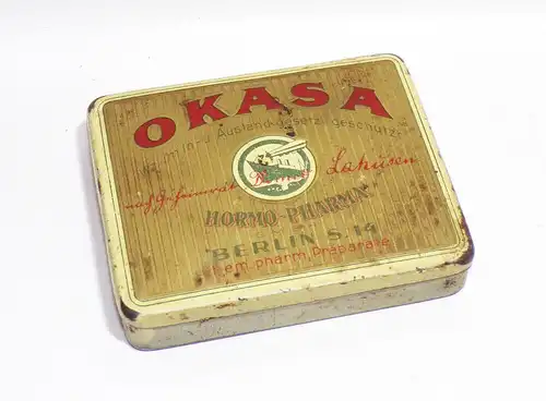 Alte Blechdose Okasa Hormo Pharma Berlin Schiff Zeppelin 