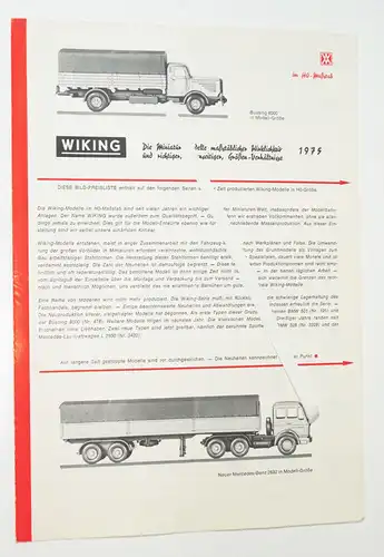 Preisliste 1975 Wiking Verkehrsmodelle 