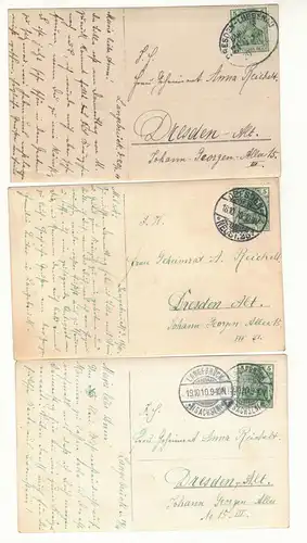 3 x Foto Ak Langebrück 1910/11 Häuser Garten 