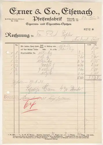 Werbe Rechnung Exner & Co Eisenach Pfeifenfabrik Zigarren 1932 ! (D8