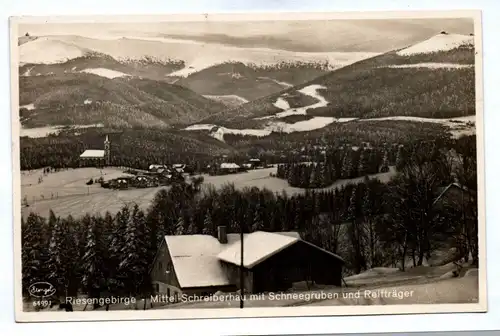 Ak Riesengebirge Mittel Schreiberhau mit Schneegruben Reifträger Polen