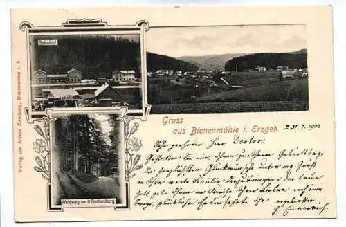 Ak Gruss aus Bienenmühle im Erzgebirge Sachsen DR 1900