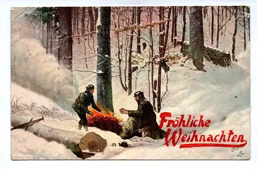 Ak Fröhliche Weihnachten Männer Feuer Wald Motivkarte DR
