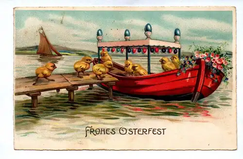 Ak Frohes Osterfest Küken Boot Motivkarte Ostern