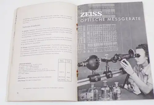 Katalog Carl Zeiss Jena Optische Geräte für Wissenschaft und Technik 