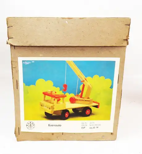 Stabil Kranauto mit Originalkarton DDR Holzspielzeug Kran