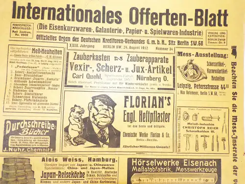 Alter Anzeiger Internationales Offerten Blatt 1912 Nr 34 viele Werbeanzeigen