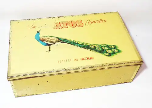 Große Blechdose Atos Cigaretten Pfau Zigaretten Reklame Sammler Deko 