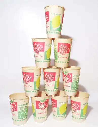 DDR Pappbecher Brause Limo Faßbrause 10 Stück Konsum Jahrmarkt Deko Laden 