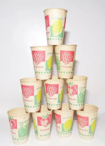 DDR Pappbecher Brause Limo Faßbrause 10 Stück Konsum Jahrmarkt Deko Laden 