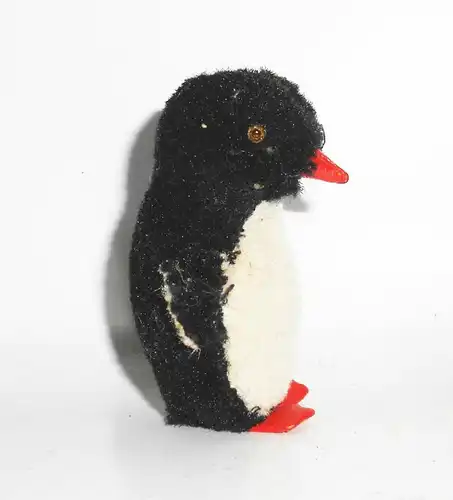 Süßer kleiner Plüsch Pinguin Vintage Glasaugen 8 cm 1930er !