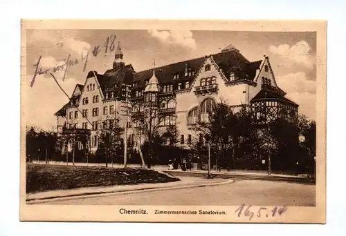 Ak Chemnitz Zimmermannsches Sanatorium 1914 DR Sachsen