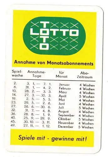 DDR Taschenkalender Lotto Totto 1972 Annahme Monatsabonnements 