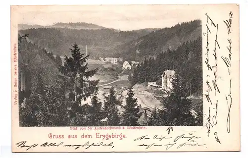 Litho Ak Gruss aus dem Erzgebirge Falkenhorstwand bei Wolkenstein 1900 Bahnpost