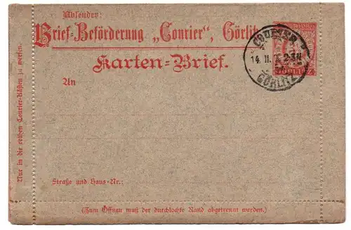 Ganzsache Faltbrief Brief Beförderung Courier Görlitz Privatpost