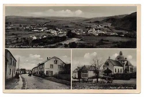 Ak Gruß aus Pronsfeld Kreis Prüm Dorfpartie Partie an der Kirche 1938