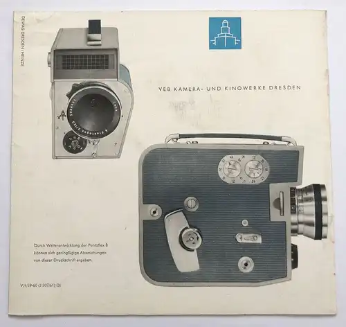 PENTAFLEX 8 VEB Kamera Kinowerke Dresden DDR 1961 Kamera Prospekt
