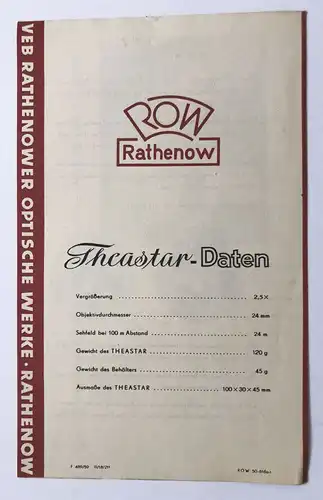 Theastar VEB Rathenower optische Werke Rathenow DDR 1959 Kamera Prospekt