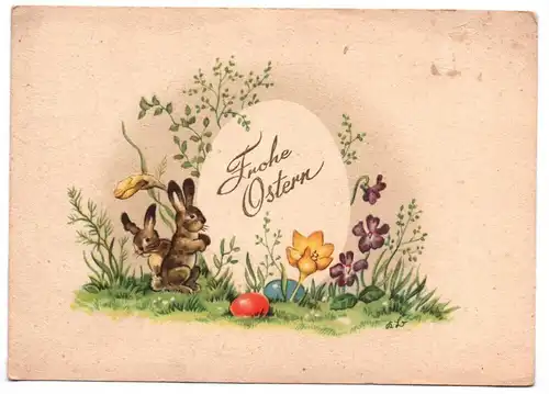 Ak Hasen Ostereier Blumen Ostern 1957 DDR