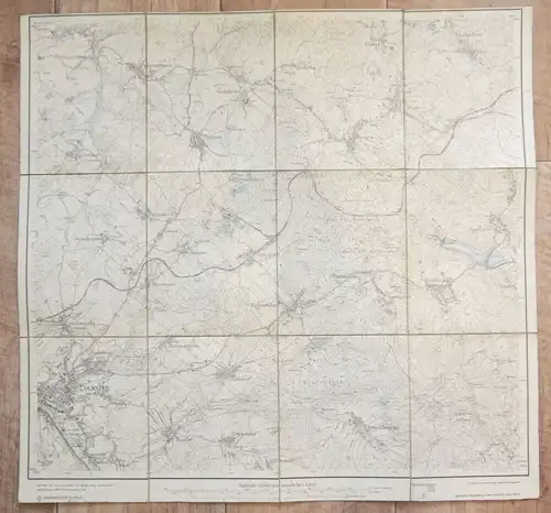 Landkarte Ölsnitz 1912 Sachsen Lithographie Leinen Karte