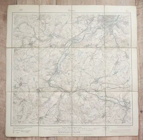Alte Lithographie Plauen 1910 Sachsen 1 zu 25000 Landkarte