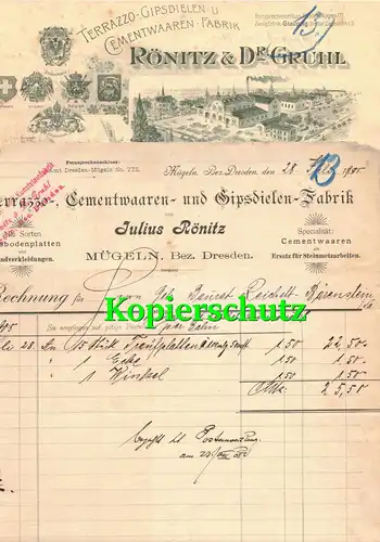 Konvolut Litho Rechnungen Rönitz & Dr.Gruhl Terrazzo Zement Waren Mügeln Dresden