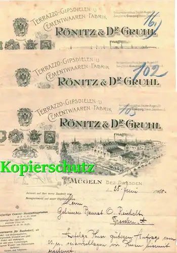 Konvolut Litho Rechnungen Rönitz & Dr.Gruhl Terrazzo Zement Waren Mügeln Dresden