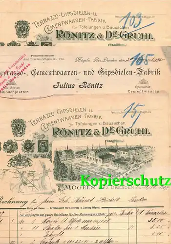 Konvolut Litho Rechnungen Rönitz & Dr.Gruhl Terrazzo Zement Waren Mügeln Dresden