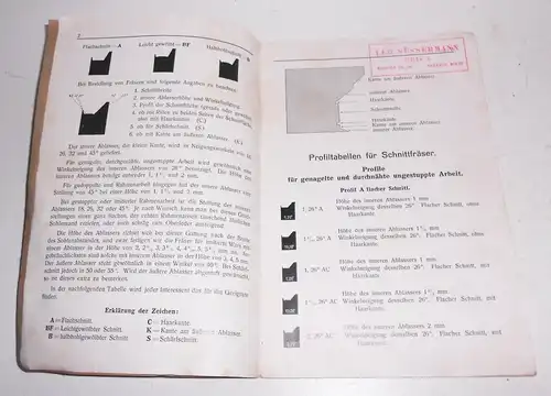 Profil Tabelle über Fräser und Poliereisen Leo Süssermann Prag um 1930 (H3