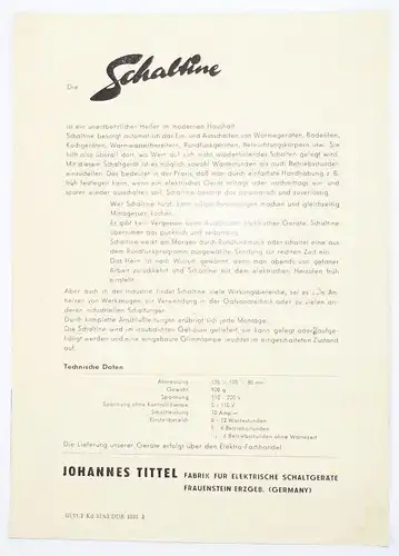 Werbe Blatt Tittel Schaltgerät für den Haushalt 1963 Tittel Frauenstein