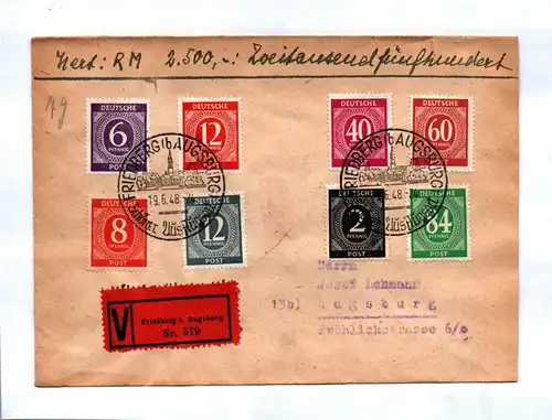 Brief 1948 Vignette Friedberg Augsburg Bayern Mischfrankatur