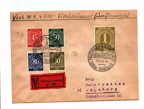 Brief Vignette Friedberg Augsburg Bizone 1948