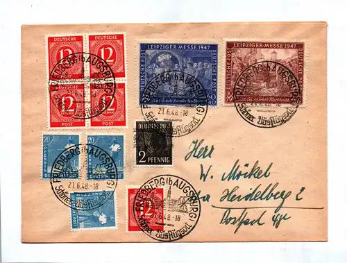 Leipziger Messe Briefkuvert 1948 Mischfrankatur Augsburg Brief