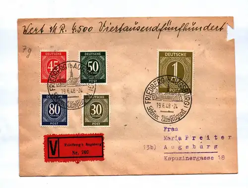 Brief Alliierte Besatzung Vignette Friedberg bei Augsburg 1948