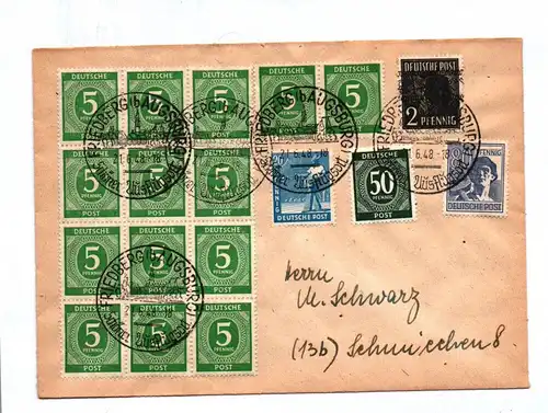 Brief Augsburg 1948 Bayern Bizone Mischfrankatur