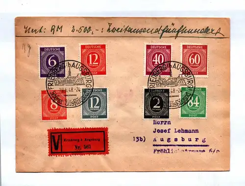 Brief 1948 Vignette Bizone Mischfrankatur Bayern Augsburg